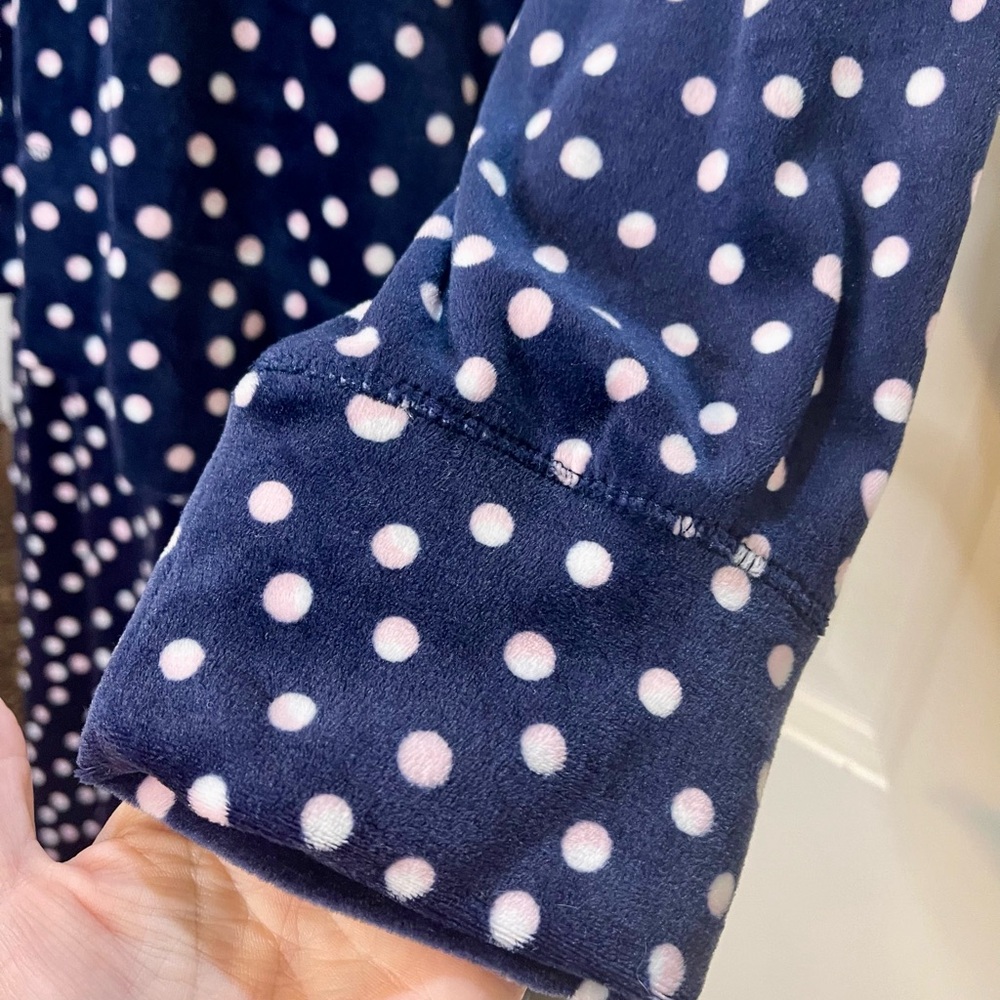 Nautica Pajama Set Navy and Pink Polka Dot Silky Stretch Fleece Size L - Picture 3 of 9